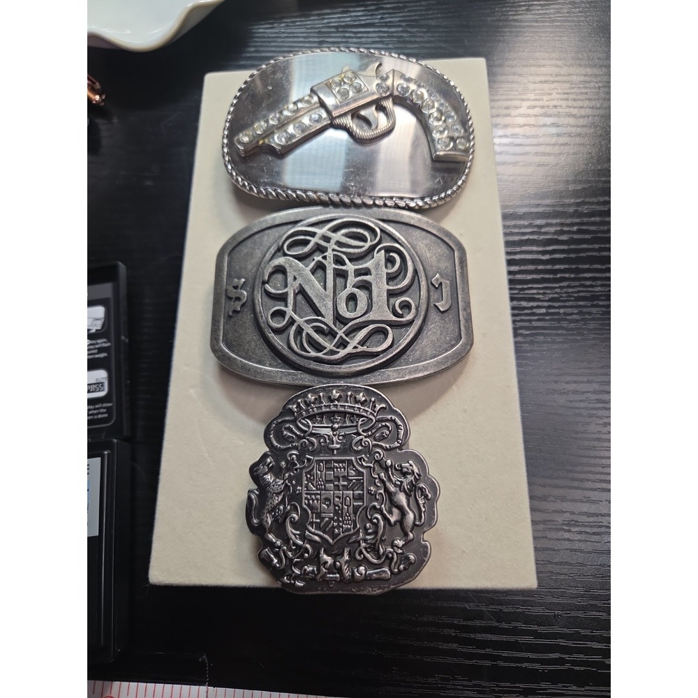 Vintage Belt Buckle Lot 3 Sean John No 1 Western Gun Rhinestone Cowboy Biker